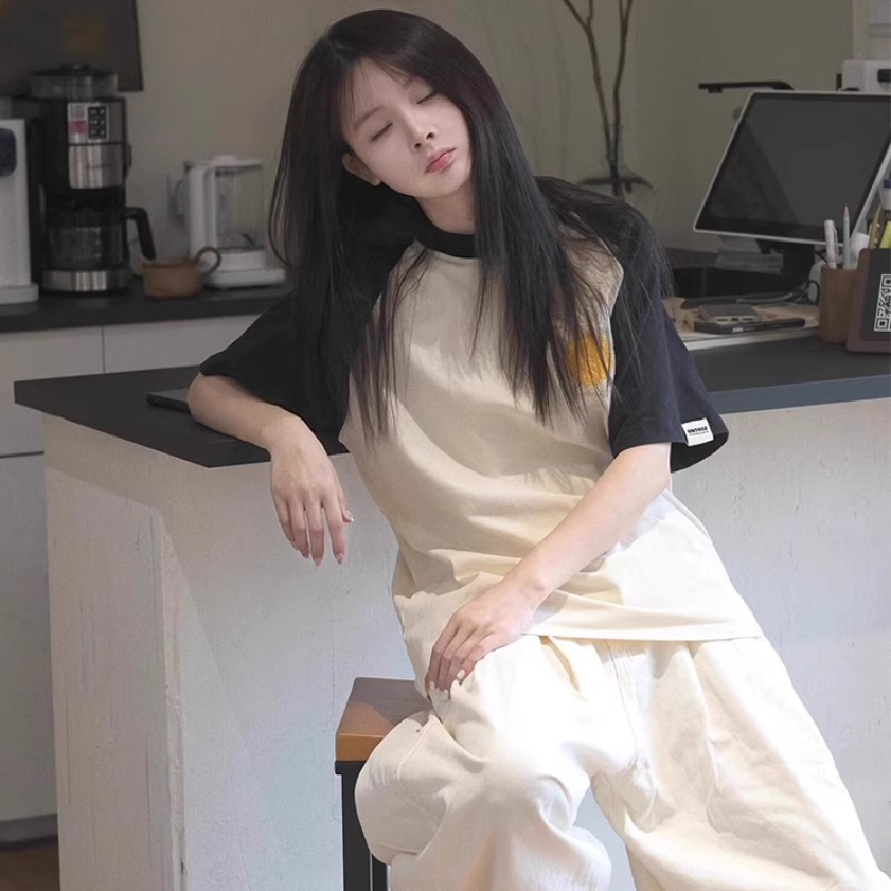 日系百搭运动套装女夏季短袖学生宽松韩版时尚阔腿长裤休闲两件套