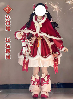 新年lolita洛丽塔红色长袖连衣裙