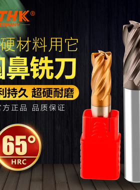 德国进口65度圆鼻铣刀2R0.2X50X4F钨钢刀R0.5角钢用牛鼻立铣刀