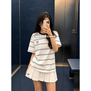 adidas南法假日度假风华夫格条纹圆领短袖T恤KW8247/KW8248