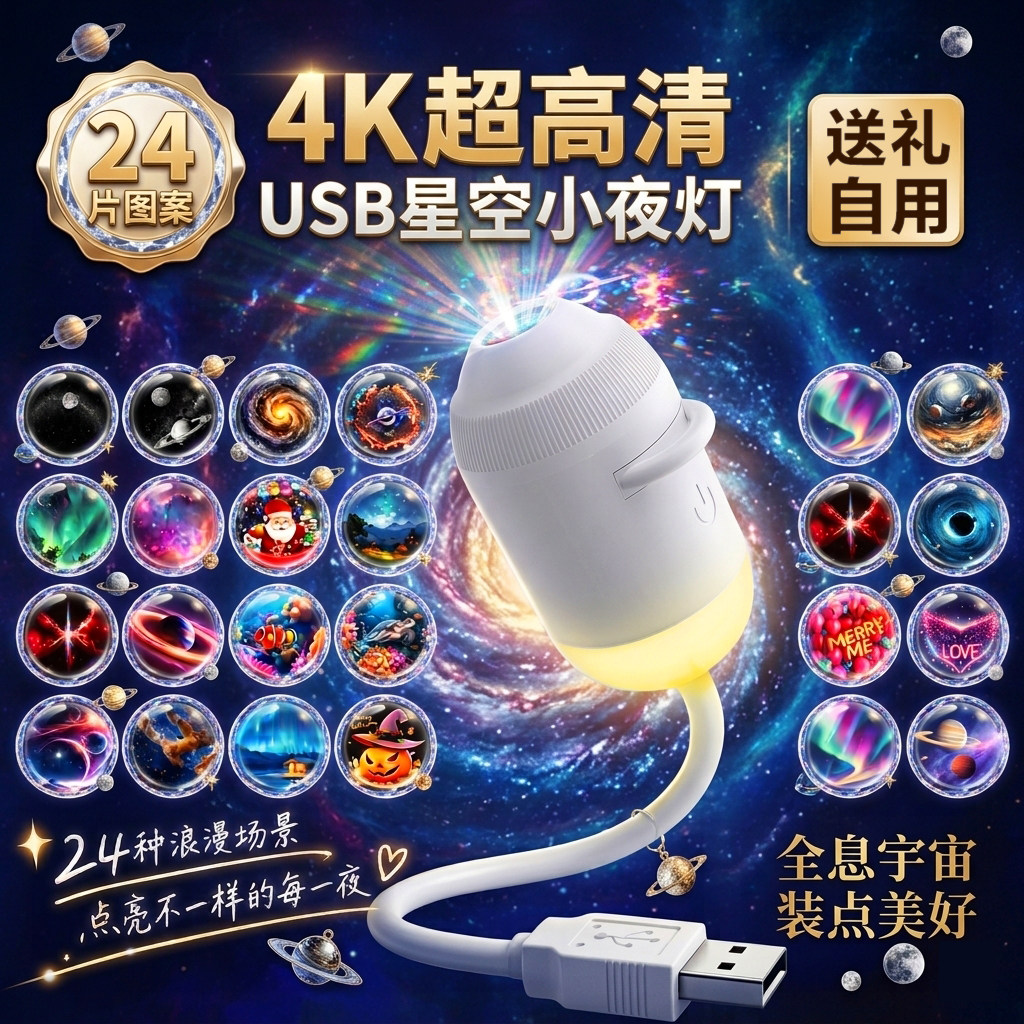 ekoot小夜灯卧室床头睡眠灯满天星光USB护眼boxlamp星空投影灯