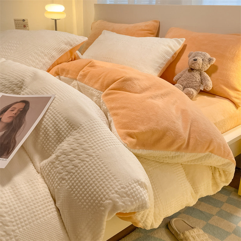 冬天牛奶绒四件套双面绒法兰珊瑚绒加厚被套床单加绒