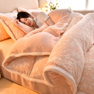 冬季牛奶绒四件套加厚保暖法莱绒被套三件套双面珊瑚绒法兰绒床笠