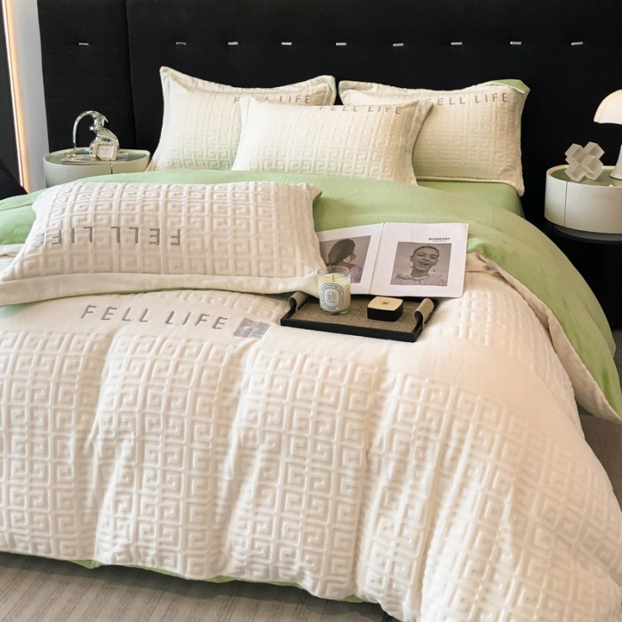 轻奢高端牛奶绒四件套冬季加厚珊瑚绒被套双面加绒法兰绒床单床笠