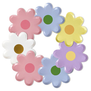 一次性餐具用品纸质可降解太阳花图案圆点花瓣纸盘手工7寸9寸纸碟