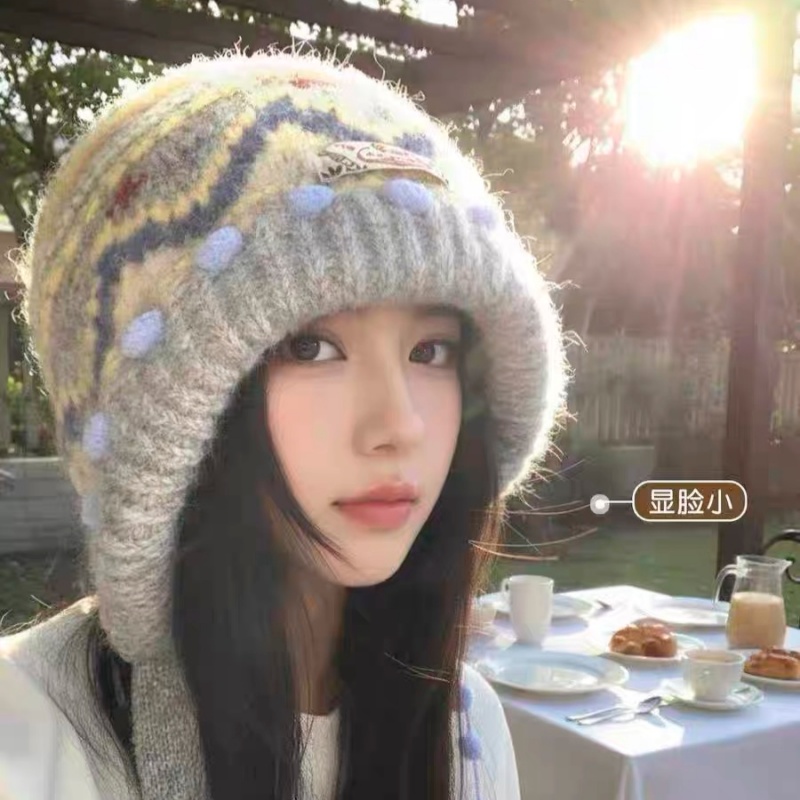 费尔岛复古针织包头帽子女2025新款秋冬显脸小保暖防寒护耳毛线帽