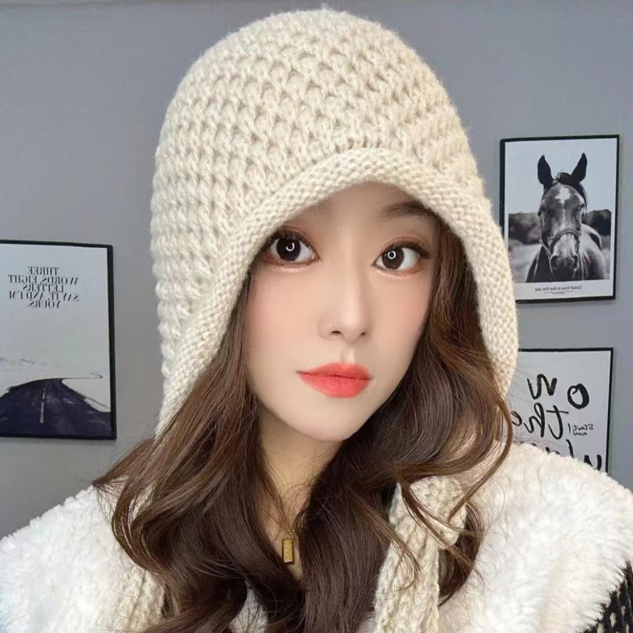 优雅保暖2025秋冬季女士百搭辫子帽包头包脸显脸小韩版手工针织帽