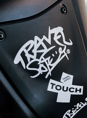 适用travel safely旅行出入手写文字摩托机车身贴花 划痕防水贴纸