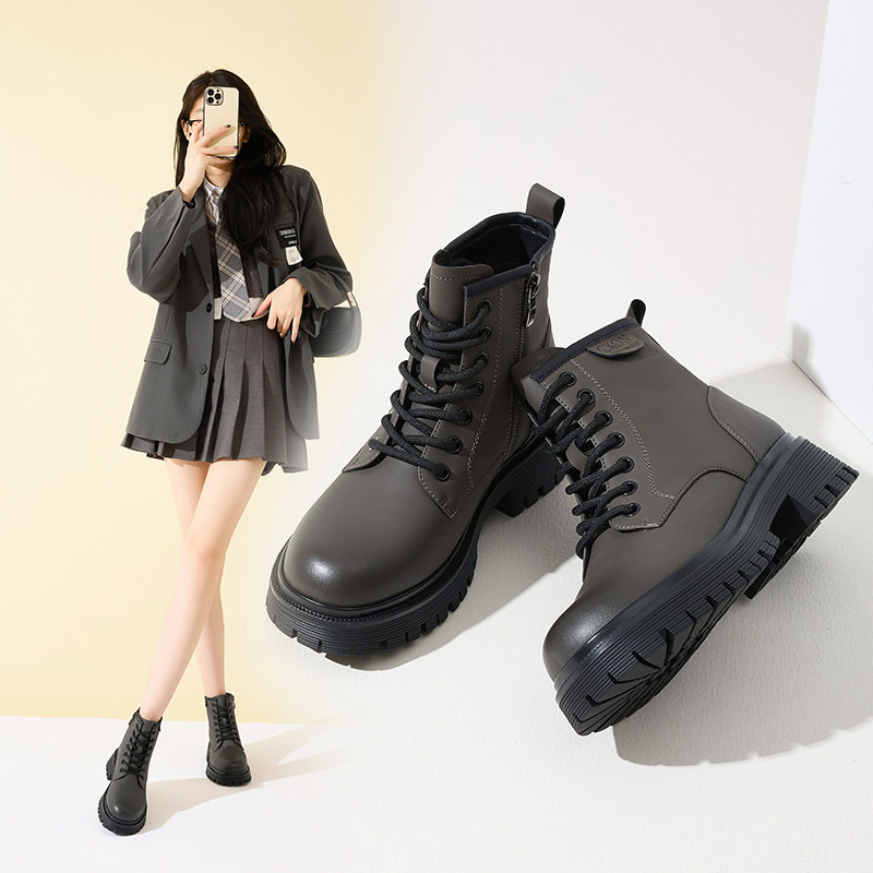 香香莉实体同款厚底马丁靴女正品新款冬季英伦短靴百搭加绒机车靴
