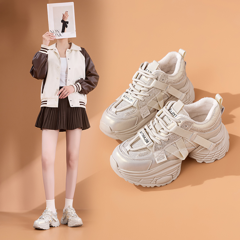 香香莉厚底老爹鞋女2025新款百搭增高休闲运动鞋加绒女鞋冬032625