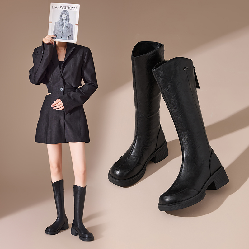 香香莉厚底长筒靴女2025年新款英伦风百搭粗跟不过膝女靴冬032201