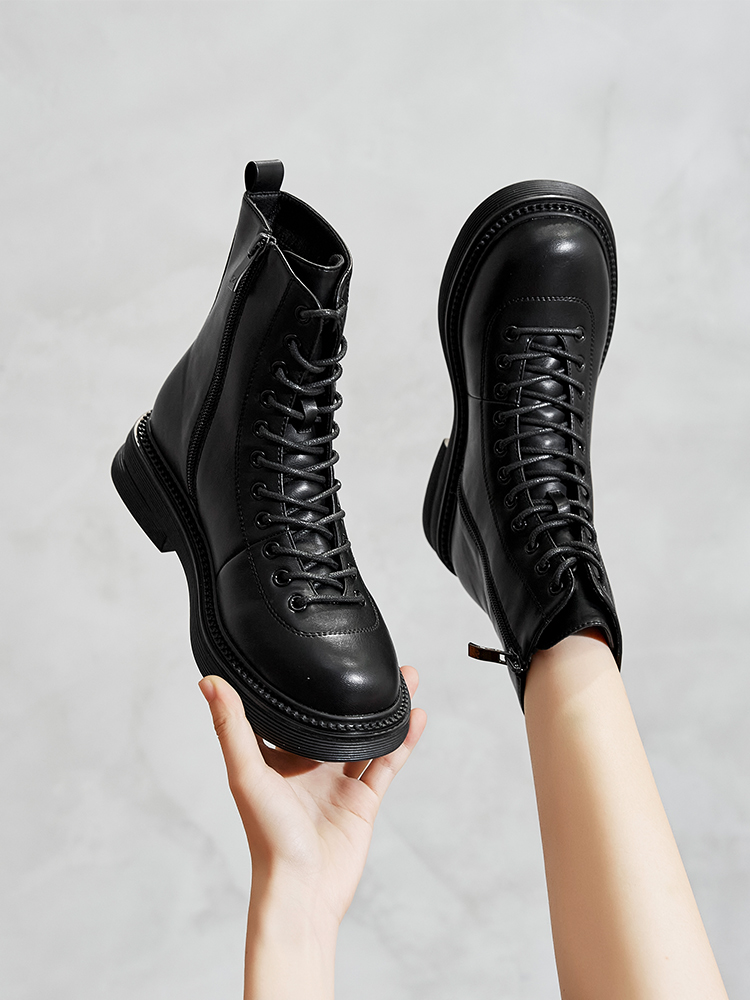 香香莉马丁靴女秋冬英伦风米色短靴小个子厚底二棉鞋专柜撤柜女鞋