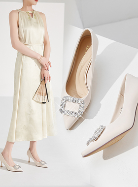 气质高跟鞋女2024新款仙女风方扣小众感细跟鞋高级感香香莉027131