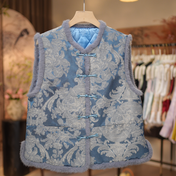 【花开景泰-加棉马甲】中式风加棉款秋冬圆领气质显瘦马甲5089