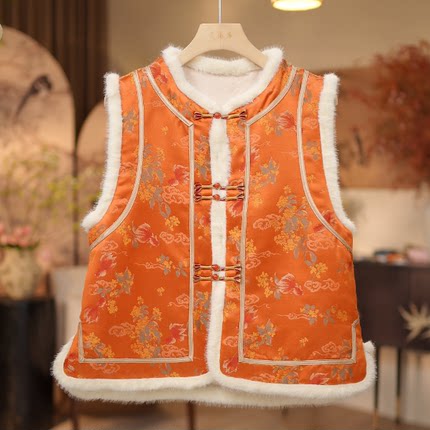 【锦鲤报福-加棉马甲】新款国风加棉保暖织花双面穿马甲3675