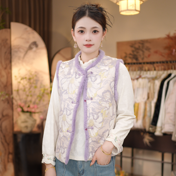 【紫气东来-加棉马甲】中式风圆领百搭显瘦织花马甲1167