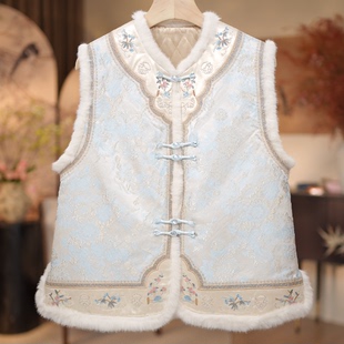 新中式 加棉马甲 国风圆领绣花马甲6909 锦花梦