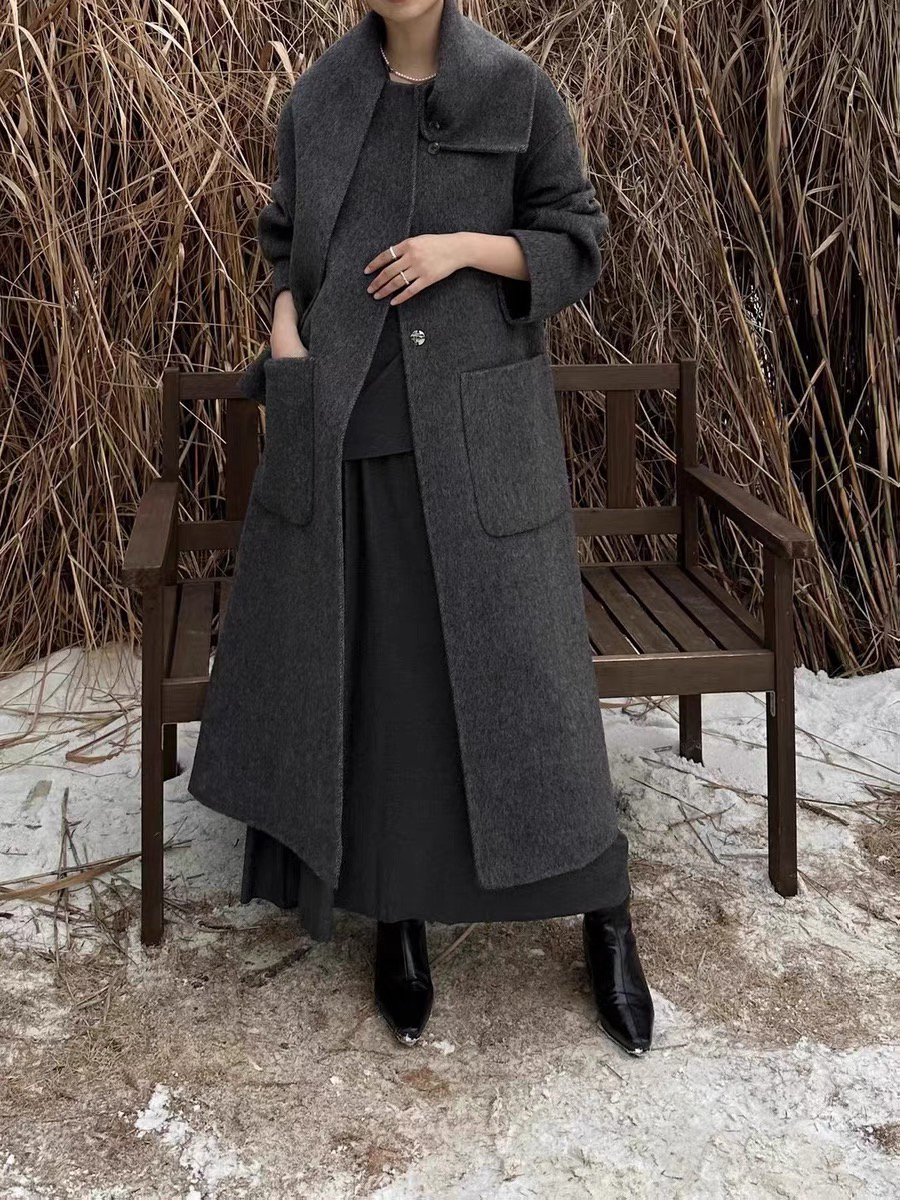 制流行带围巾羊毛双面呢大衣女2024新款秋冬高级感外套
