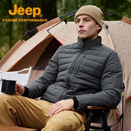 Jeep户外羽绒衣男轻薄短款保暖服立领修身灰鹅绒排骨羽绒服外套