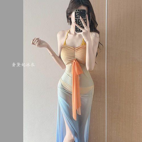 辣妹日落长裙泳衣女比基