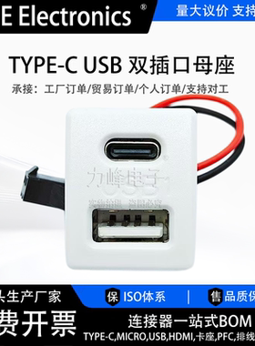 USB母座 type-c双层插口usb a母 灯具充电改装电源插座带线连接器