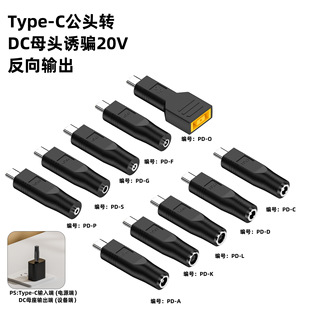 DC母座输出转TYPE公输入笔记本电源转接头PD100W诱骗转换头