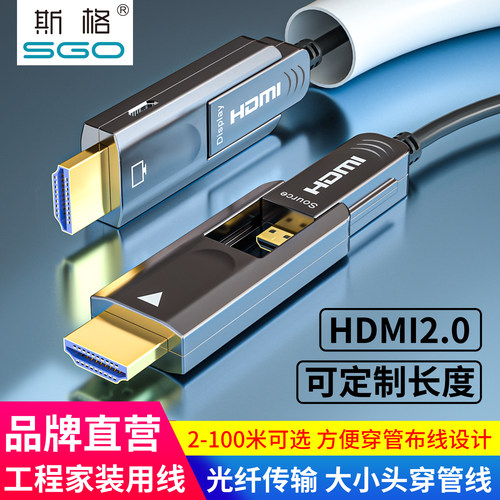 斯格穿管光纤hdmi线大小双头预埋