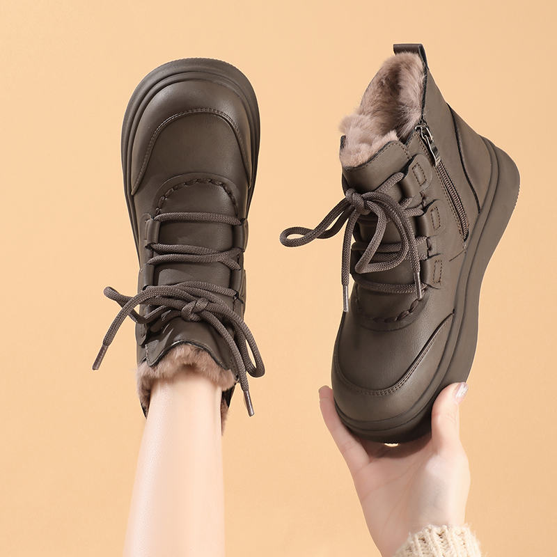 加厚真皮加绒保暖雪地靴妈妈鞋棉鞋防滑软底中年短靴轻便女鞋冬季