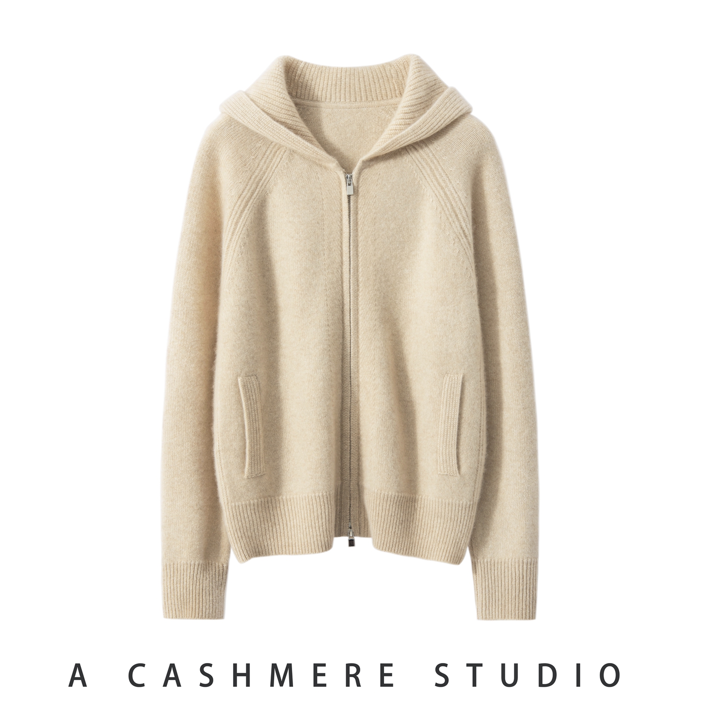 2025秋冬新款100%纯山羊绒女双拉链连帽开衫加厚宽松针织外套上衣