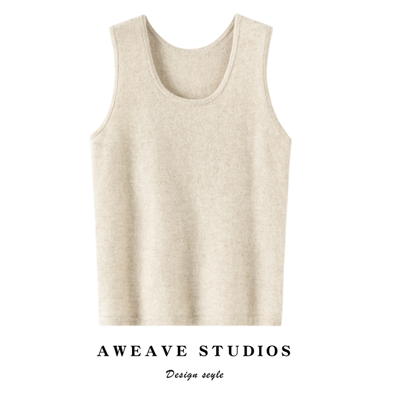 100%纯山羊绒吊带女U领套头背心