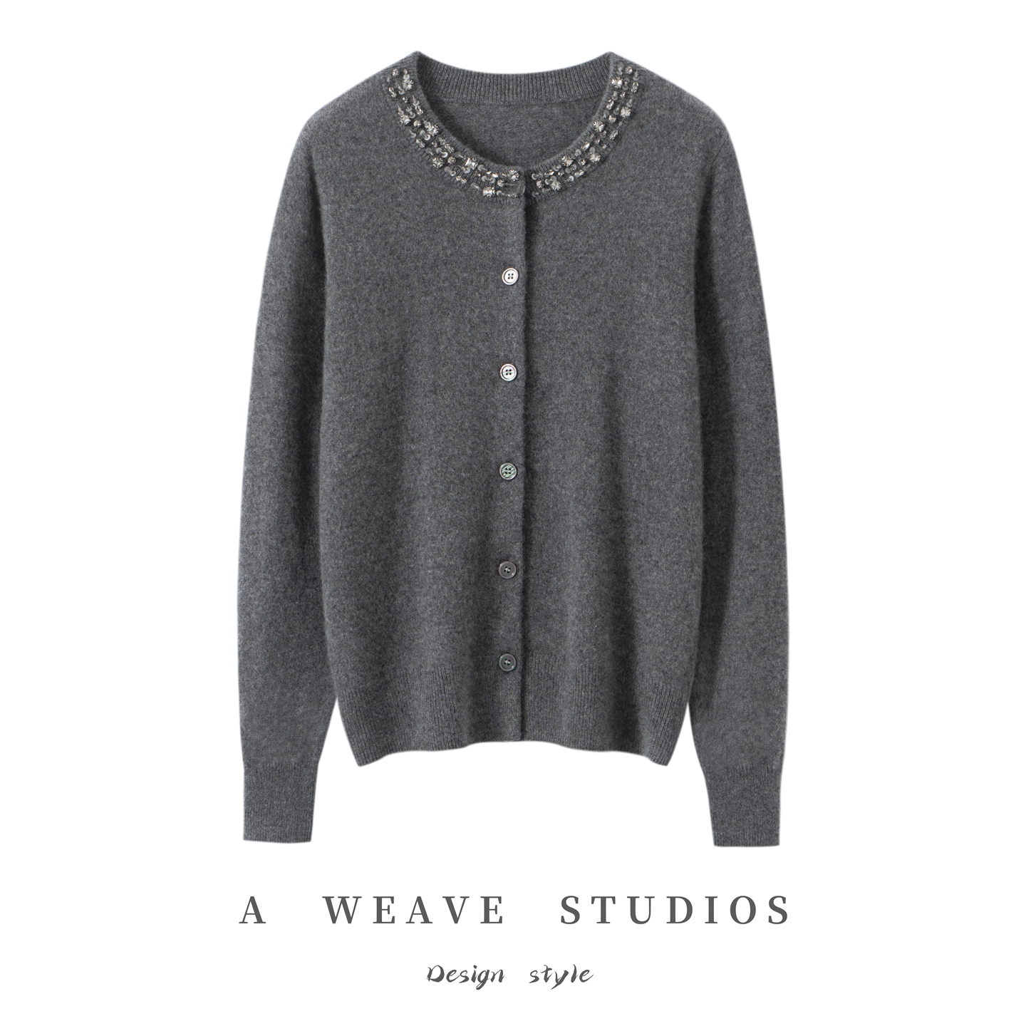 2025秋冬新款重工钉珠100%山羊绒时尚气质开衫女高端百搭宽松外搭