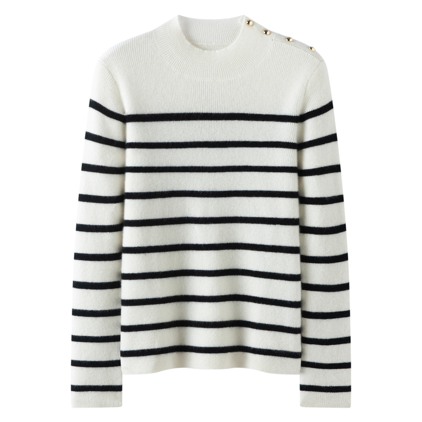 秋冬新款100%山羊绒衫女半高领条纹针织毛衣宽松慵懒风打底衫上衣