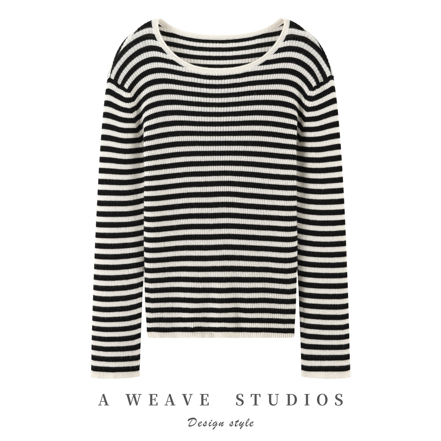 25秋冬新款女圆领条纹100%山羊绒精纺打底时尚休闲百搭减龄针织衫