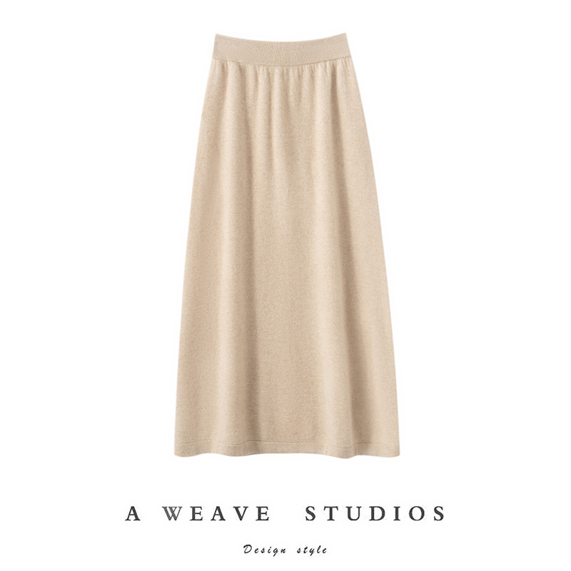 2025秋冬新款女羊绒裙100纯山羊绒纯色A字型伞裙中长款针织半身裙