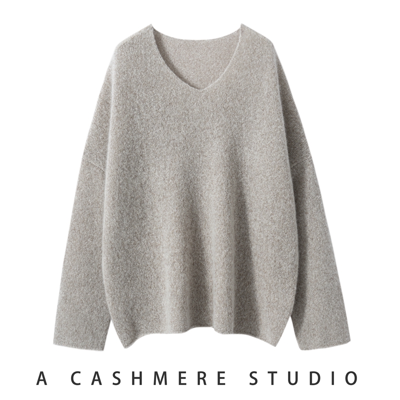2025秋冬新款100纯山羊绒衫包臀女休闲百搭宽松长袖V领针织打底衫