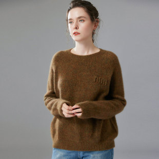 2025秋冬新款 75%山羊绒25%桑蚕丝圆领加厚花纱宽松百搭针织打底衫