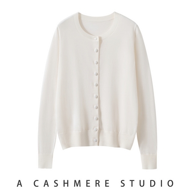 25秋冬新款精纺超细羊毛针织开衫内搭休闲简约纯色上衣单排扣毛衣