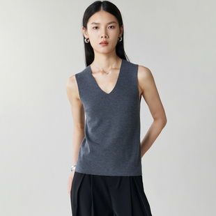 修身 针织打底衫 上衣 60支精纺100%山羊绒吊带背心V领无袖 秋冬新款