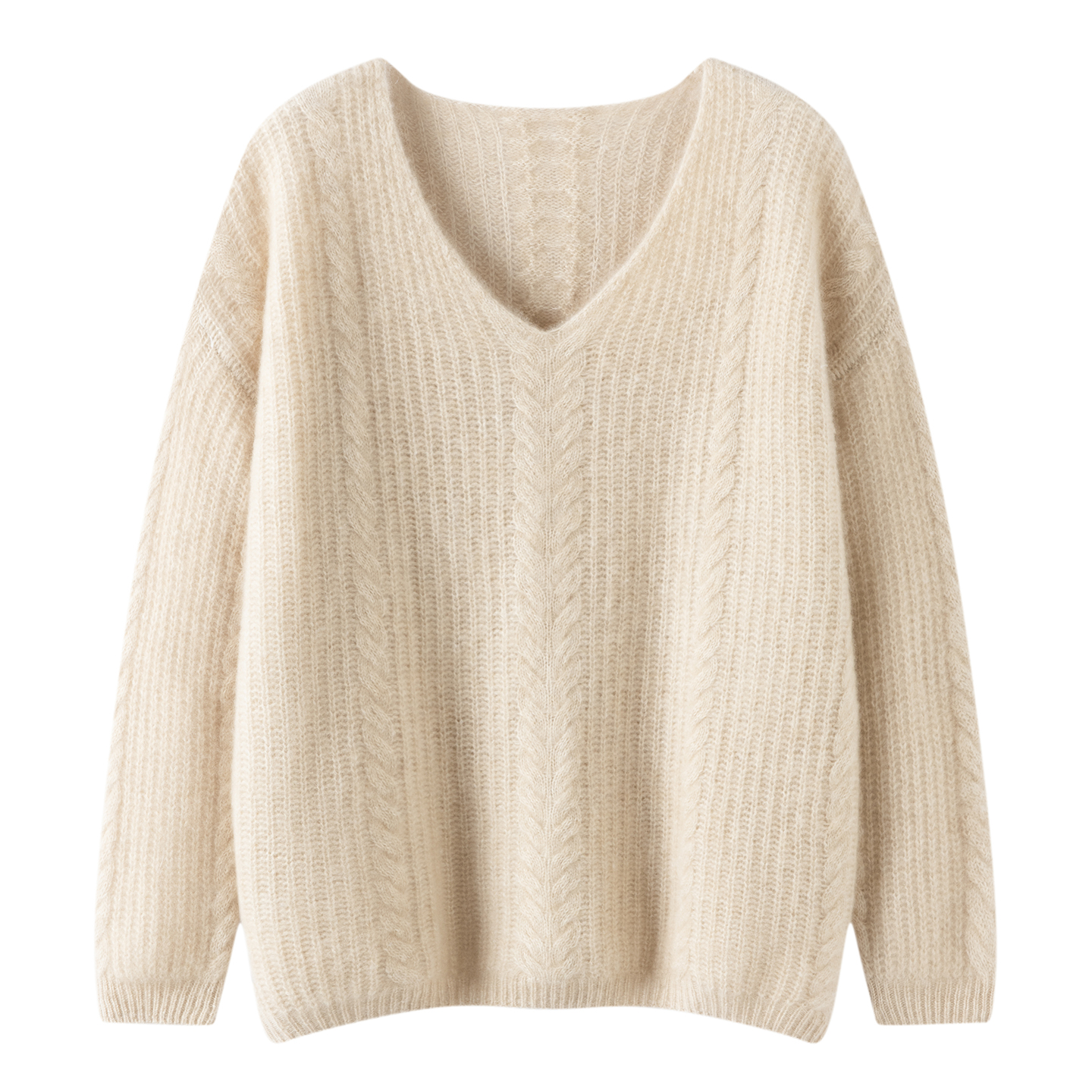 秋冬新款V领100%山羊绒衫女麻花宽松百搭简约休闲针织打底衫上衣