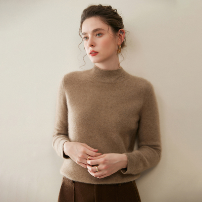 2025秋冬新款100纯山羊绒半高圆领百搭女加厚宽松软糯百搭针织衫