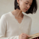 宽松内搭针织打底衫 蕾丝花边V领羊绒衫 女100纯山羊绒毛衣秋冬新款