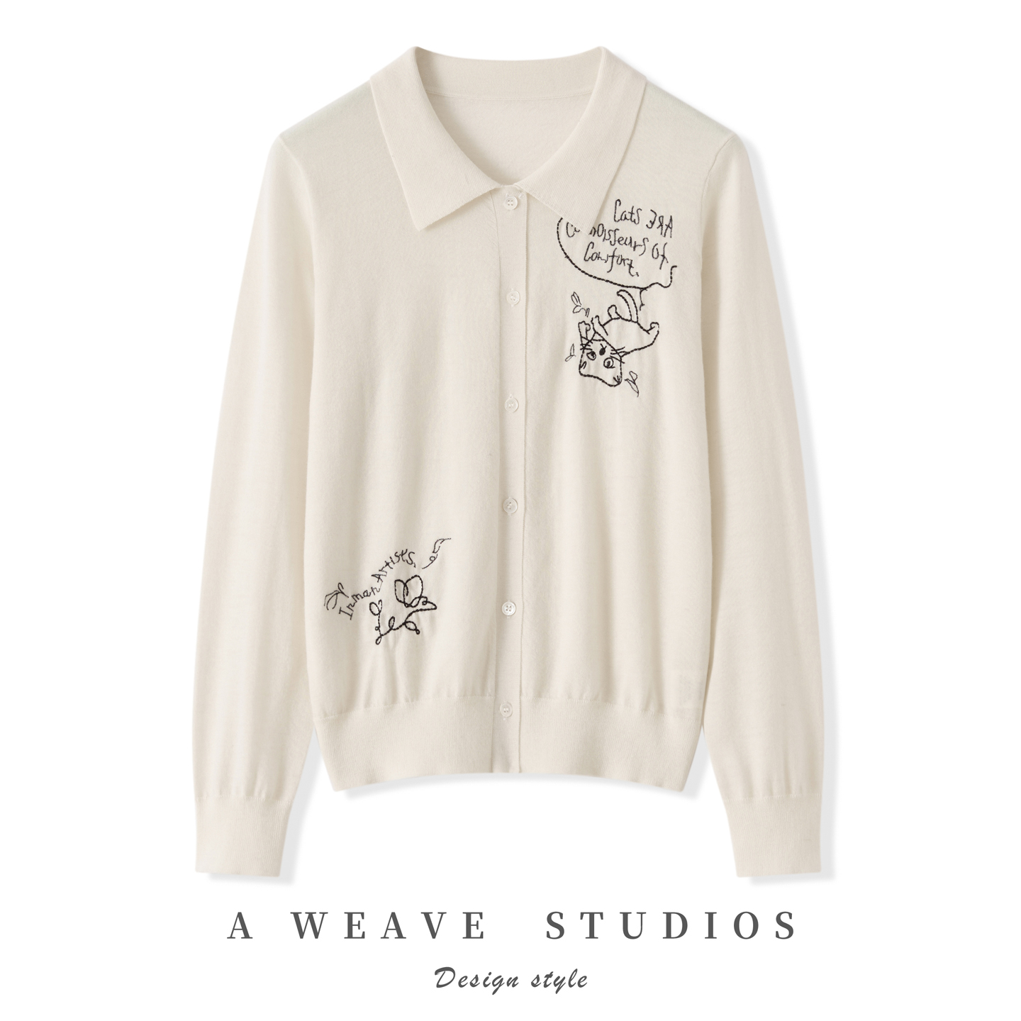 秋冬新款刺绣精纺超细100%纯山羊绒开衫女POLO领休闲百搭外套上衣