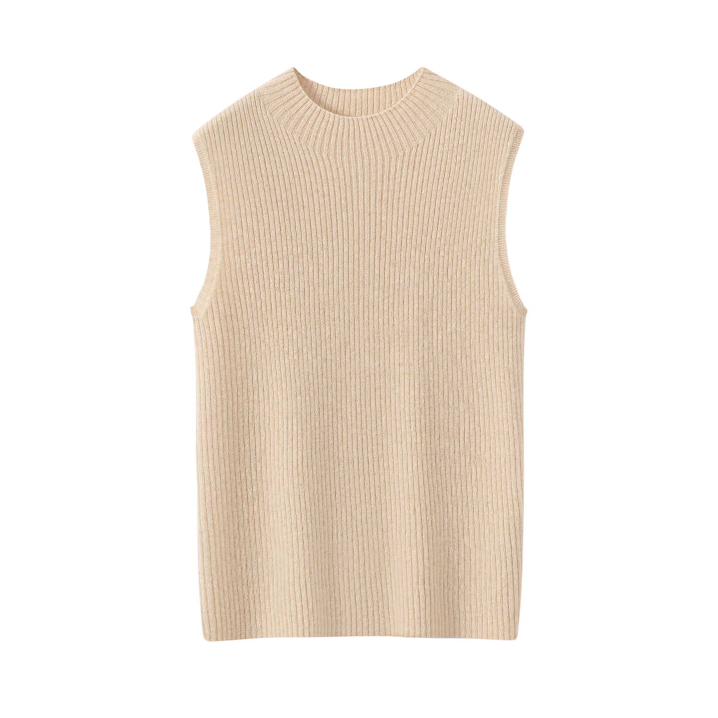 2025秋冬新款100%山羊绒衫女抽条半高圆领显瘦百搭无袖坎肩针织衫