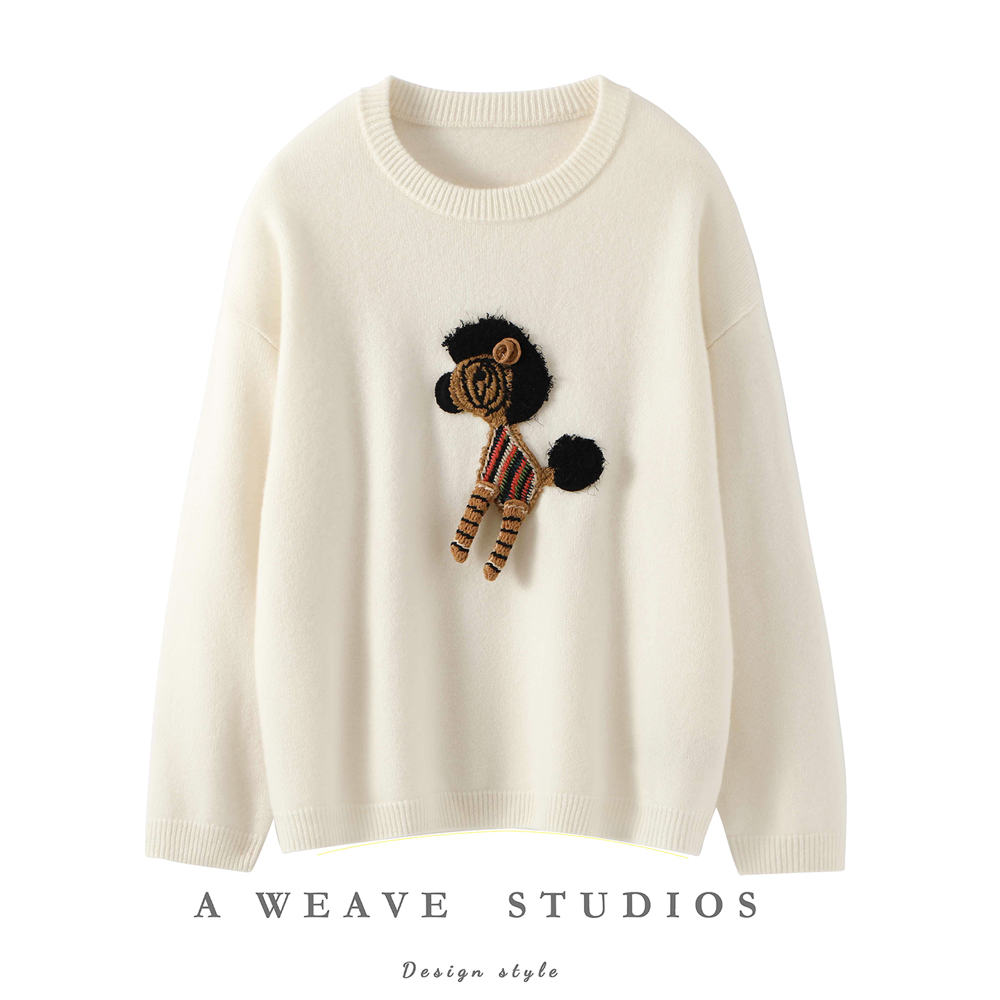 25秋冬新款100%山羊绒衫圆领立体小马针织衫女减龄软糯毛衣打底衫