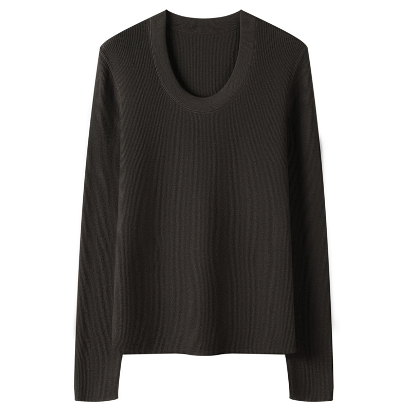 2025新款18针精纺扬子纱U领打底衫女100羊毛修身显瘦针织内搭上衣