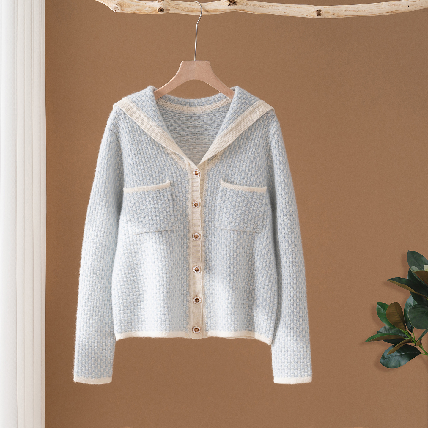 25秋冬新款海军领100%山羊绒衫女小香风加厚针织开衫宽松毛衣外套