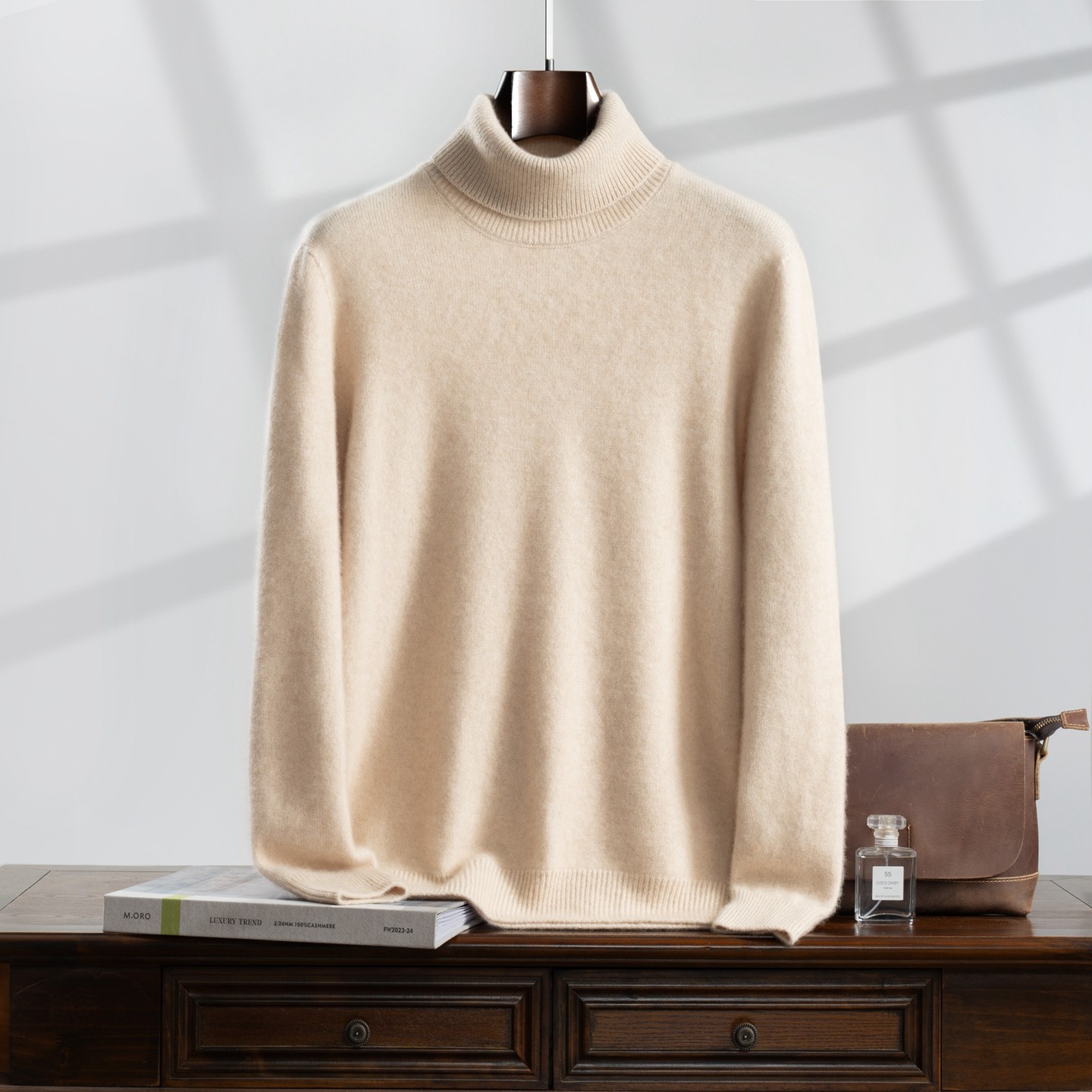 25秋冬新款100%山羊绒衫男高翻领套头纯色针织打底衫宽松百搭毛衣