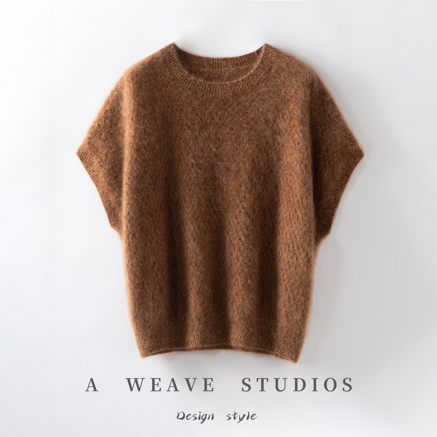 秋冬新款拉绒100%山羊绒马甲女圆领落肩针织短袖毛衣打底宽松坎肩