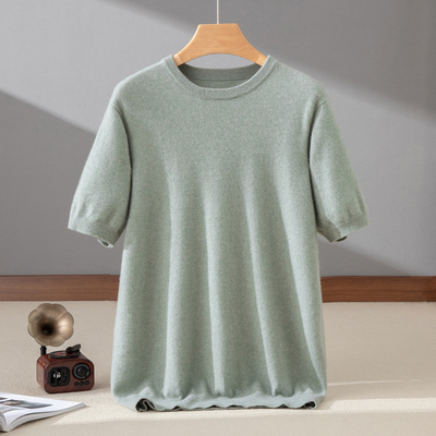 2025秋冬新款100纯山羊绒衫男圆领薄款短袖T恤毛衣半袖针织打底衫