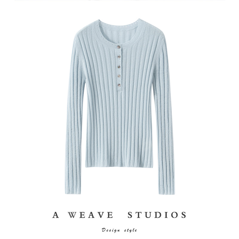 2025秋冬新款100%山羊绒衫女精纺挑孔坑条修身显瘦百搭针织打底衫